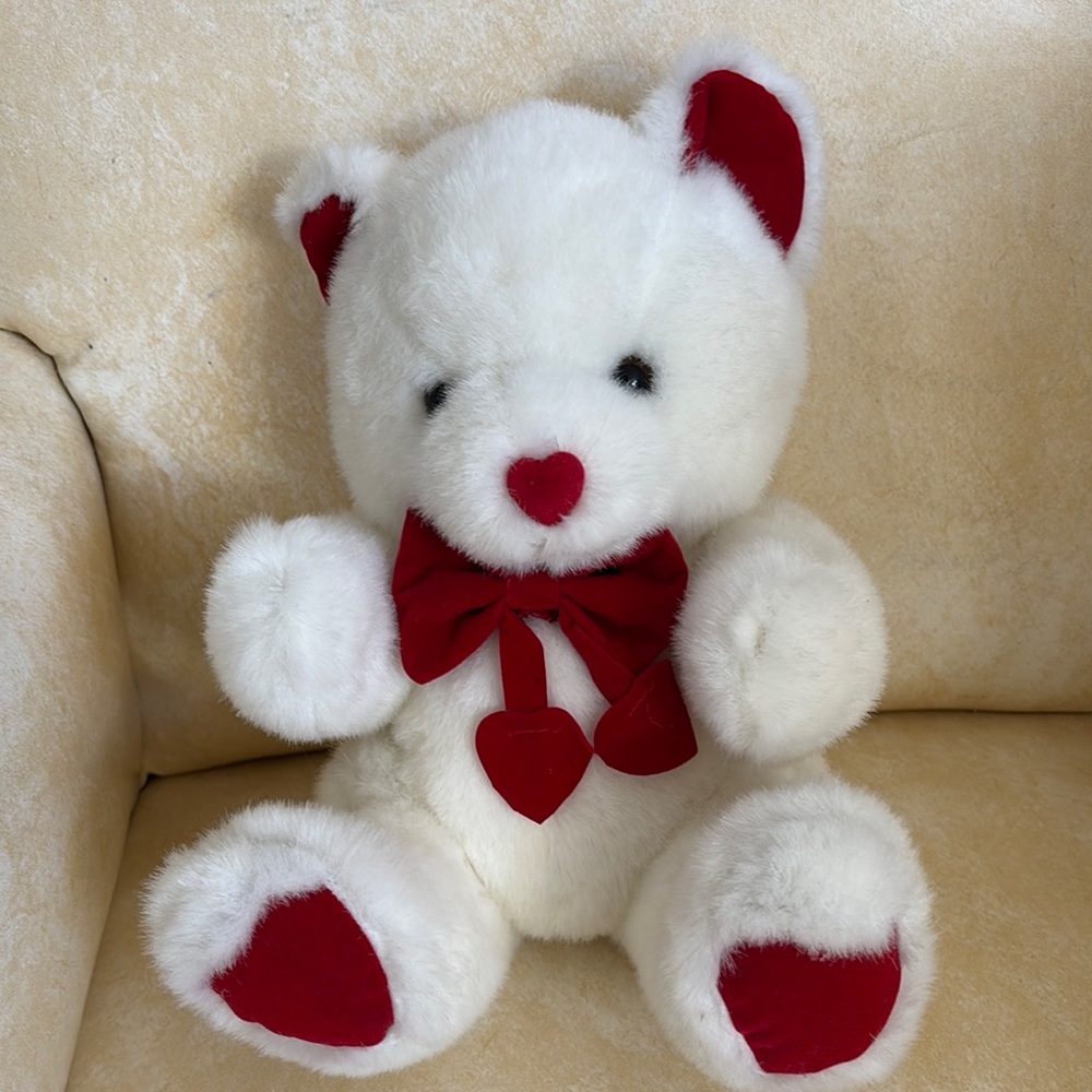White Teddy Bear with Red Accents